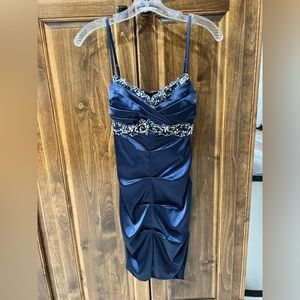 Satin Navy Beaded Mini Dress / Homecoming